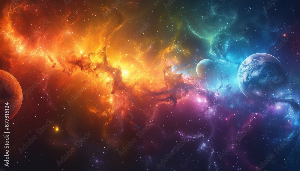 Naklejka premium Galaxy background featuring a planetary alignment