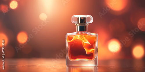 a bottle of perfume on a background of fire heat
