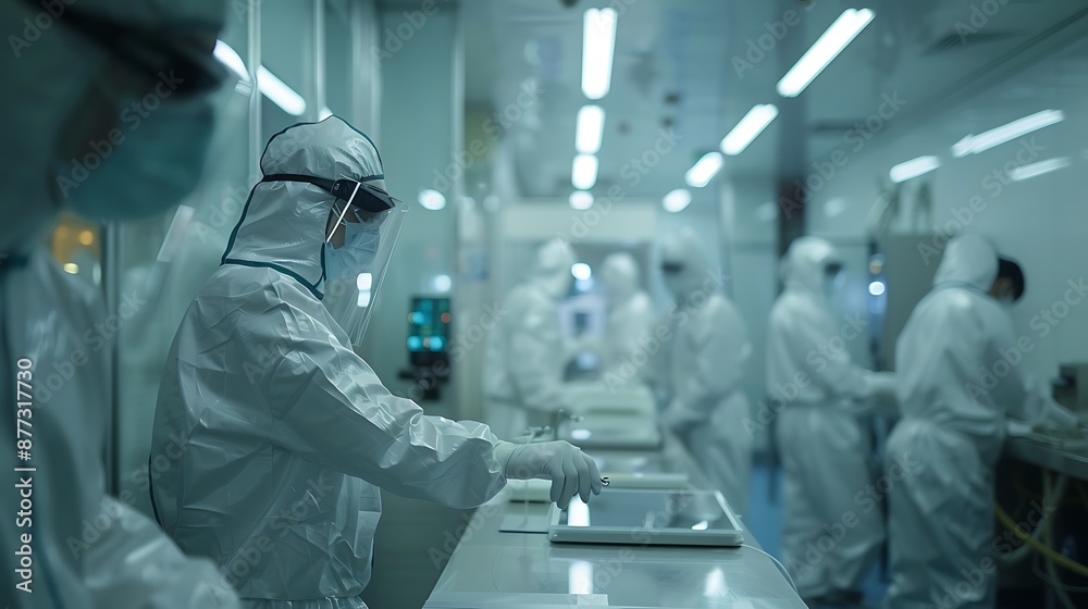 Workers in a Clean Room Manufacturing Facility Workers in a Clean Room Manufacturing Facility