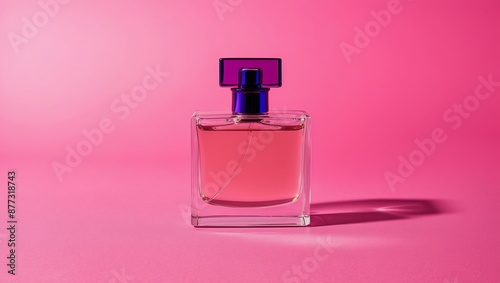 aesthetic perfume bottle with purple nozzle filled wit background