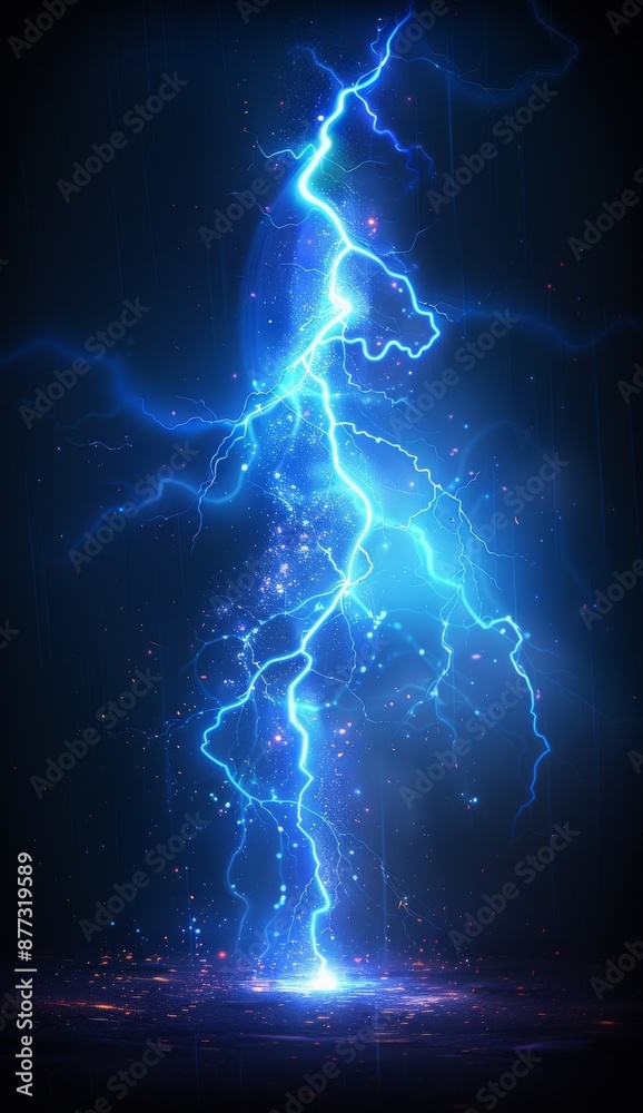 Glowing blue lightning bolt icon with electrical sparks and energy ...