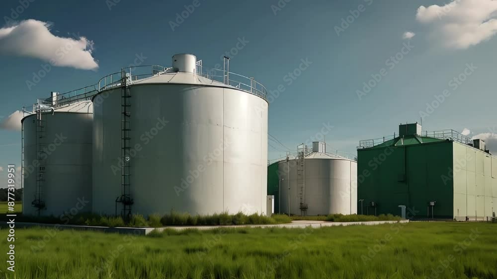 Industrial Storage Tanks in a Field Industrial Storage Tanks in a Field