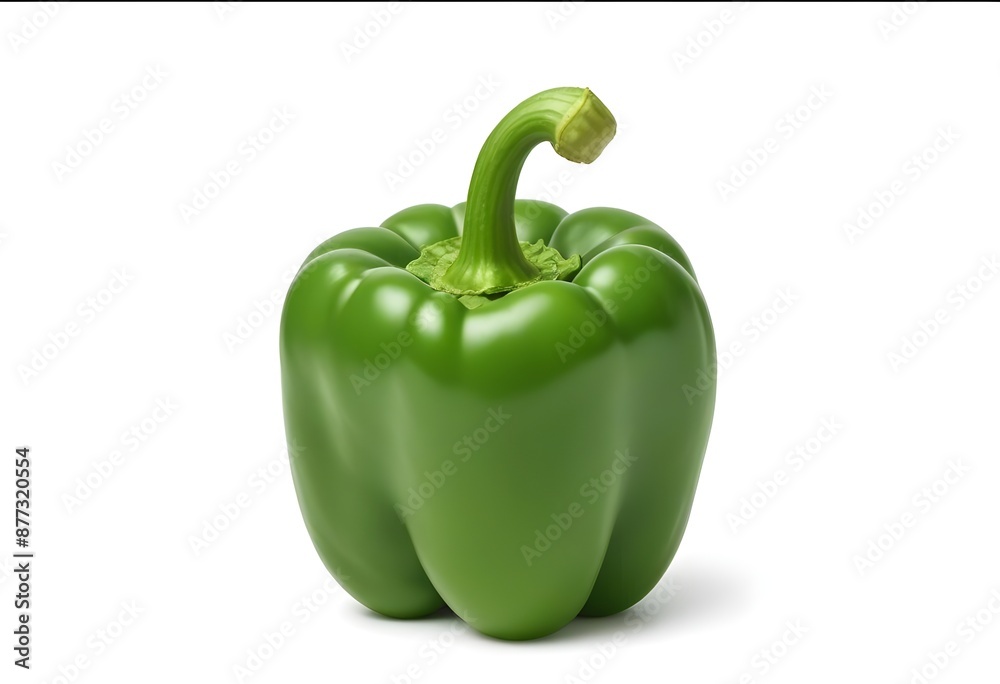 A Green Bell Pepper on a White Background - Fresh and Crisp Vegetable in Pristine Display A Green Bell Pepper on a White Background - Fresh and Crisp Vegetable in Pristine Display