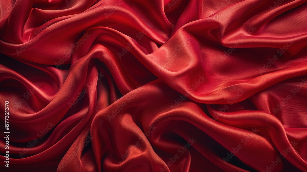 Rich, luxurious red silk fabric draped elegantly, capturing the smooth texture and vibrant color in a detailed and sophisticated scene. Rich, luxurious red silk fabric draped elegantly, capturing the smooth texture and vibrant color in a detailed and sophisticated scene.