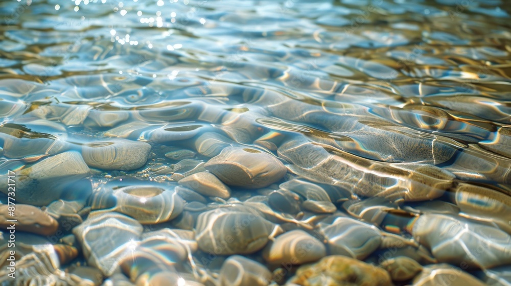 Obraz premium A tranquil scene of clear water rippling gently, reflecting light, creating a serene and calming visual effect.