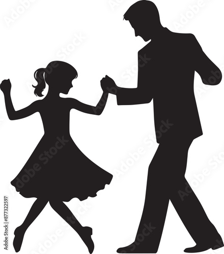 silhouettes of father and daughter dancing vector illustration