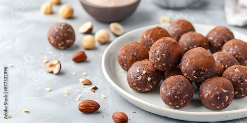 Wallpaper Mural Enjoy guiltfree energy balls with dates hazelnuts cocoa powder for healthy snacking. Concept Cocoa Energy Balls, Date Energy Bites, Healthy Snack Recipe, Hazelnut Treats, Guilt-free Energy Balls Torontodigital.ca
