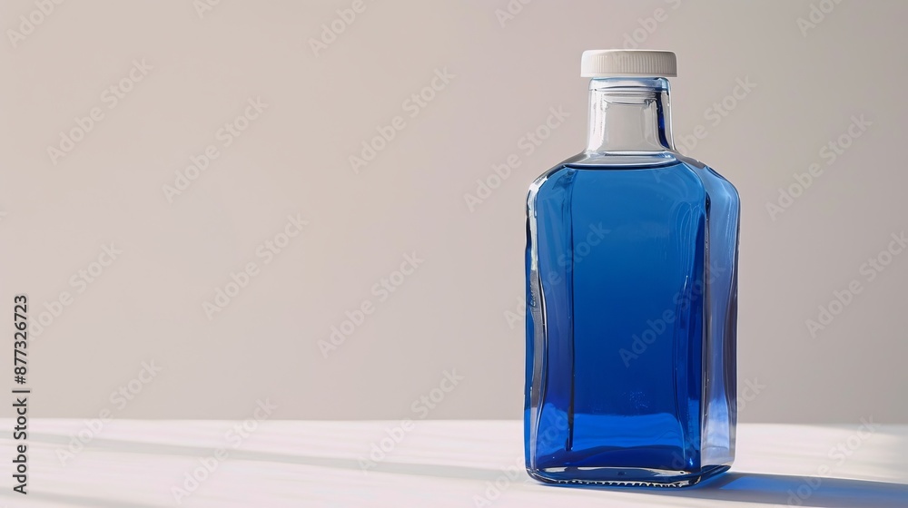 Blue Glass Bottle with White Cap on White Background Blue Glass Bottle with White Cap on White Background