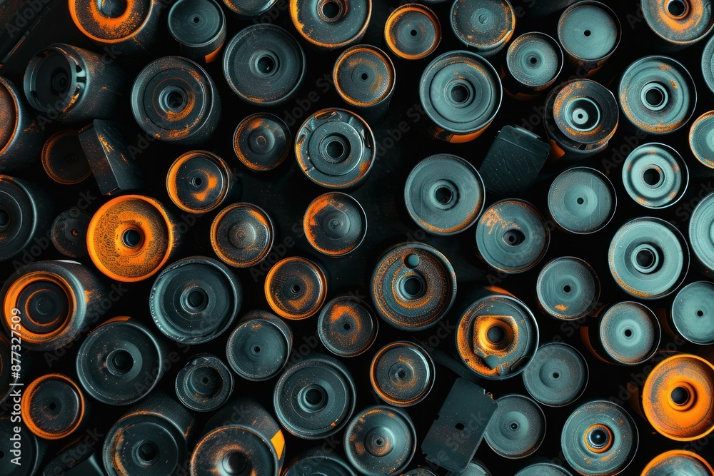 Overhead shot of various spent batteries, highlighting the importance of recycling Overhead shot of various spent batteries, highlighting the importance of recycling