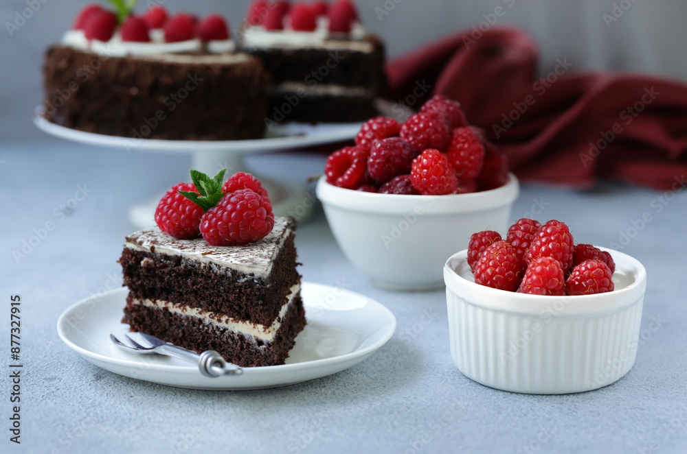 chocolate cake with fresh raspberries for dessert chocolate cake with fresh raspberries for dessert