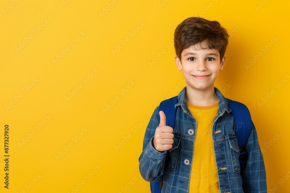 custom made wallpaper toronto digitalSmiling boy with backpack giving thumbs up against yellow wall background