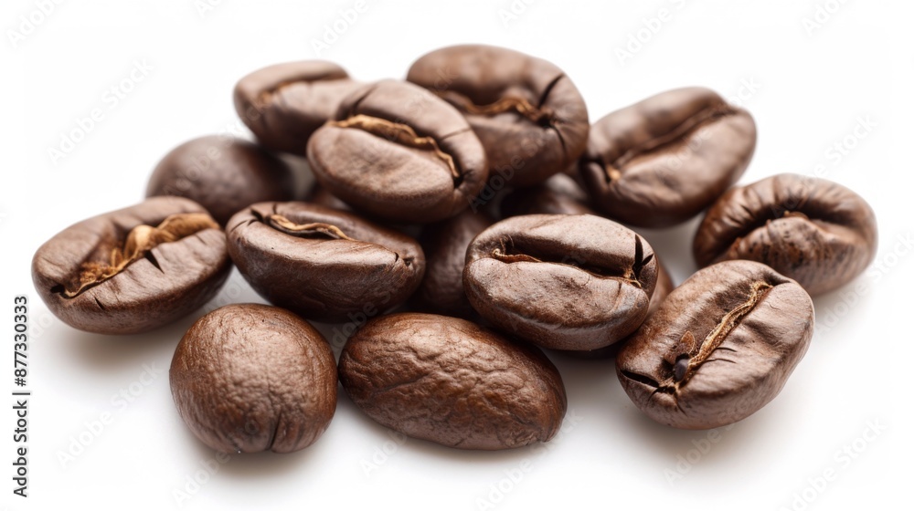 Naklejka premium Roasted coffee beans on a white background
