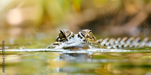 Crocodiles intense gaze in water showcasing reptilian detail in natural habitat. Concept Wildlife Photography, Reptiles, Nature, Animal Behavior, Crocodile Habitat