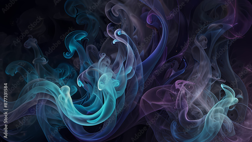 Fototapeta premium abstract illustration background featuring elegant and flowing smoke swirls in varying shades of blue and purple.