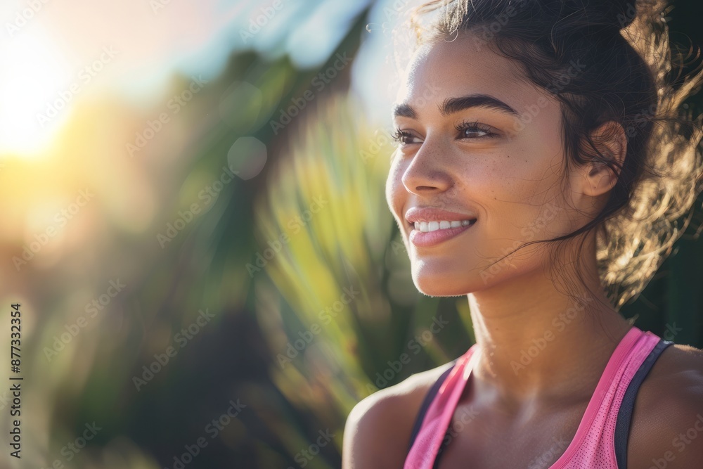 Shot of a young woman jogging through a forest. Shot of a young woman jogging through a forest.