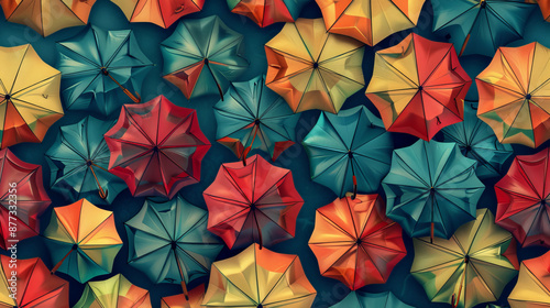 Colorful umbrellas arranged in a seamless overhead pattern.