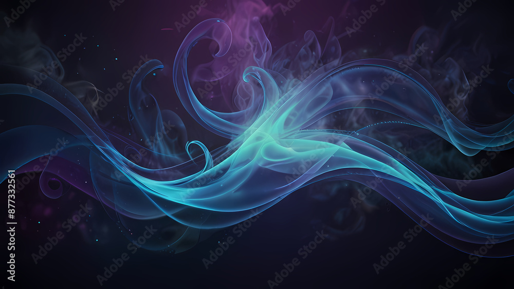 Obraz premium abstract illustration background featuring elegant and flowing smoke swirls in varying shades of blue and purple.