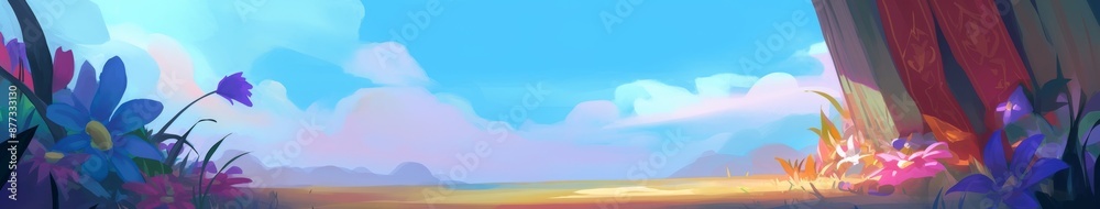 Fototapeta premium Abstract Landscape Wallpaper with Flat Design Elements, Evoking Beauty and Nature in a Serene Atmosphere. High-Definition AI-Generated Art.