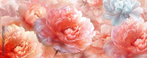 Soft, delicate pink and peach peonies in a dreamy, floral arrangement.