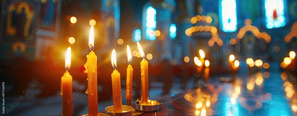Candles in the interior of an Orthodox church Candles in the interior of an Orthodox church