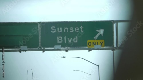 Car POV on road sign in Los Angeles in 4k slow motion 60fps