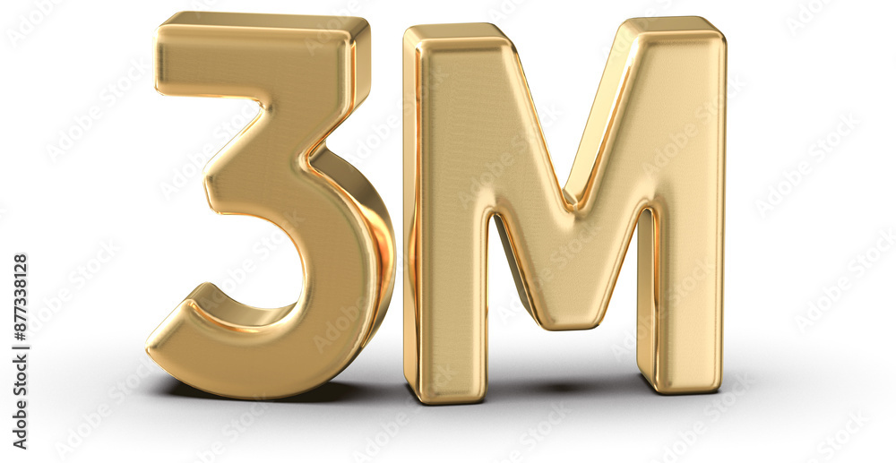 3M Followers Gold Number 3D Render 3M Followers Gold Number 3D Render