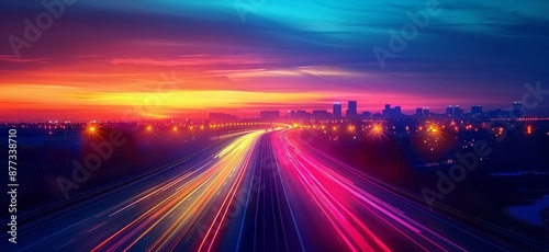 Capture the energy of a vibrant city highway at sunset with stunning light trails © RichWolf