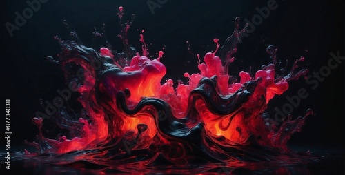 Vibrant Abstract Flow of Colors: Marbled Patterns in black and red, lava.