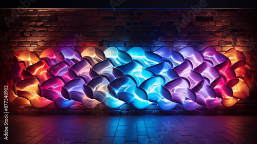 A Vibrant and Dynamic Wall Installation Featuring Overlapping, Colorful Forms that Cast Vibrant Reflections on the Floor