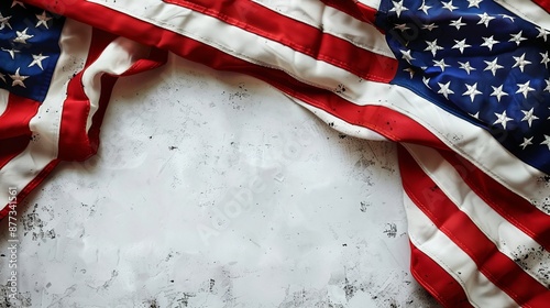 American flag with stars and stripes on a textured concrete background, conveying patriotism and national pride. Free space in the center for text., 4th of july holiday,Independence Day,Memorial Day