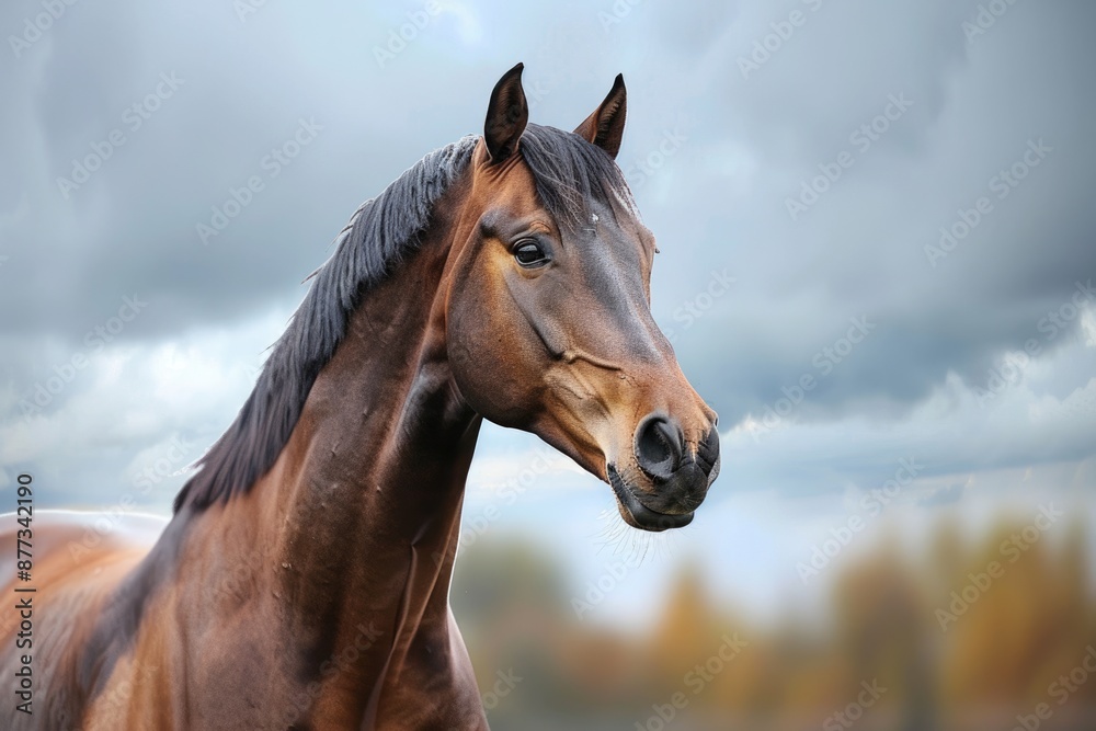 Bay Stallion Portrait: Majestic Horse Breed with Beautiful Equine Features Bay Stallion Portrait: Majestic Horse Breed with Beautiful Equine Features