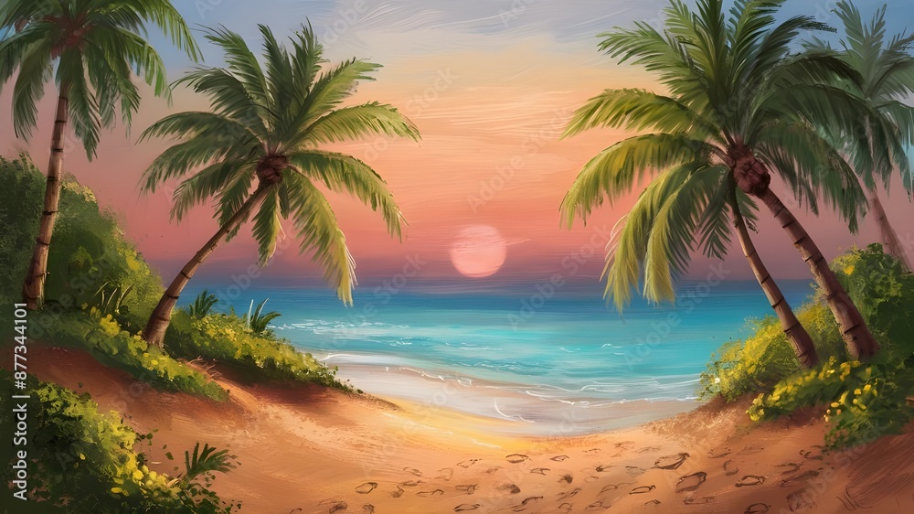trees on the beach with sunset, paradise, peace trees on the beach with sunset, paradise, peace