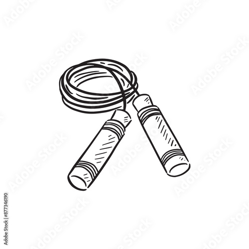 Skipping rope or jump rope drawn by hand in a sketch doodle style. Line drawing of a piece of fitness equipment vector. 