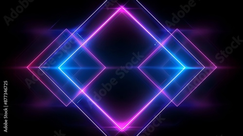 3D rendering of neon lights tunel background with pink and blue laser rays, glowing lines © Mark