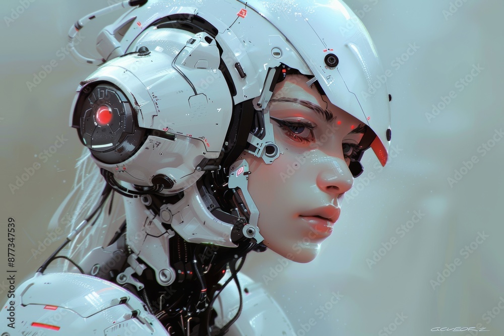 In digital art style, generative AI art of a semi-cyborg mechanic In digital art style, generative AI art of a semi-cyborg mechanic