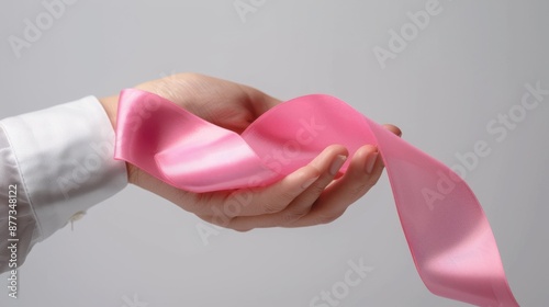 The hand with pink ribbon photo