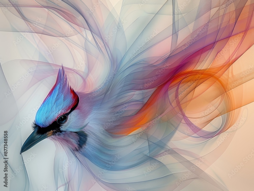 Obraz premium Abstract concept colorful bird. Smoky rainbow motion. Bird in flight. Background color. Avian Animal