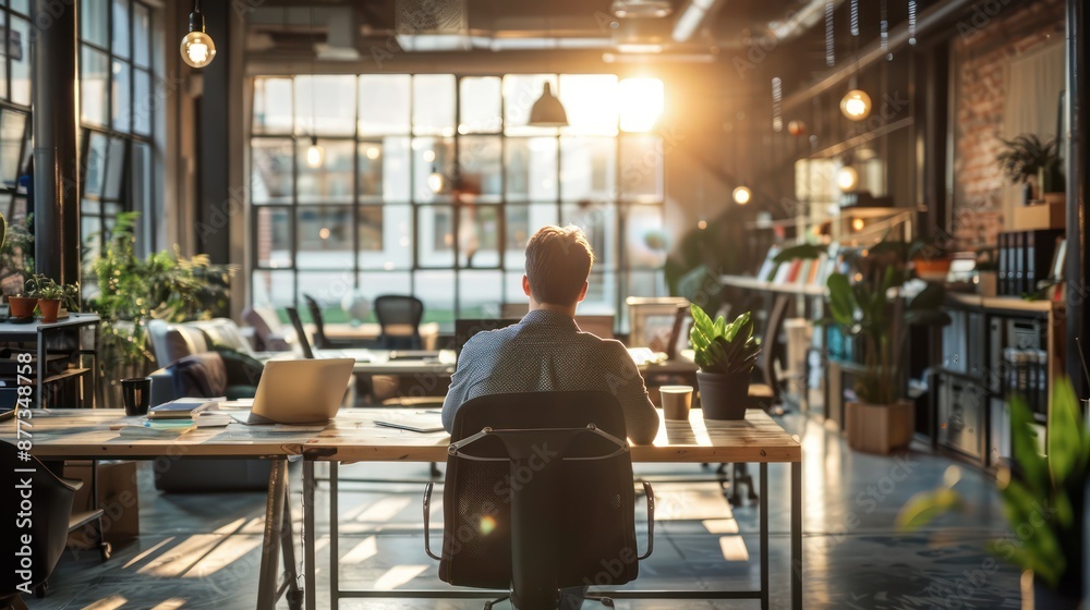 An entrepreneur setting up their workspace in a coworking hub An entrepreneur setting up their workspace in a coworking hub