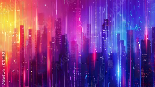 Retro illustration of glowing stripes in diagonal and straight gradations, generative art, cyberpunk, neon rain © Mark