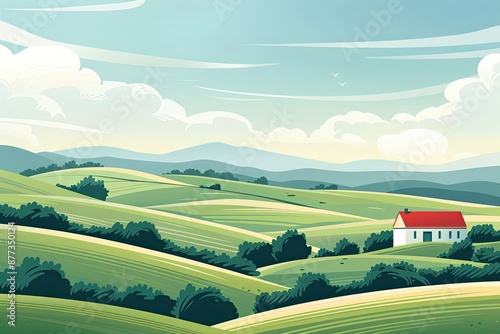 Serene Countryside Escape - Minimalist Illustration of Rolling Hills for Relaxation and Nature Lovers' Delight