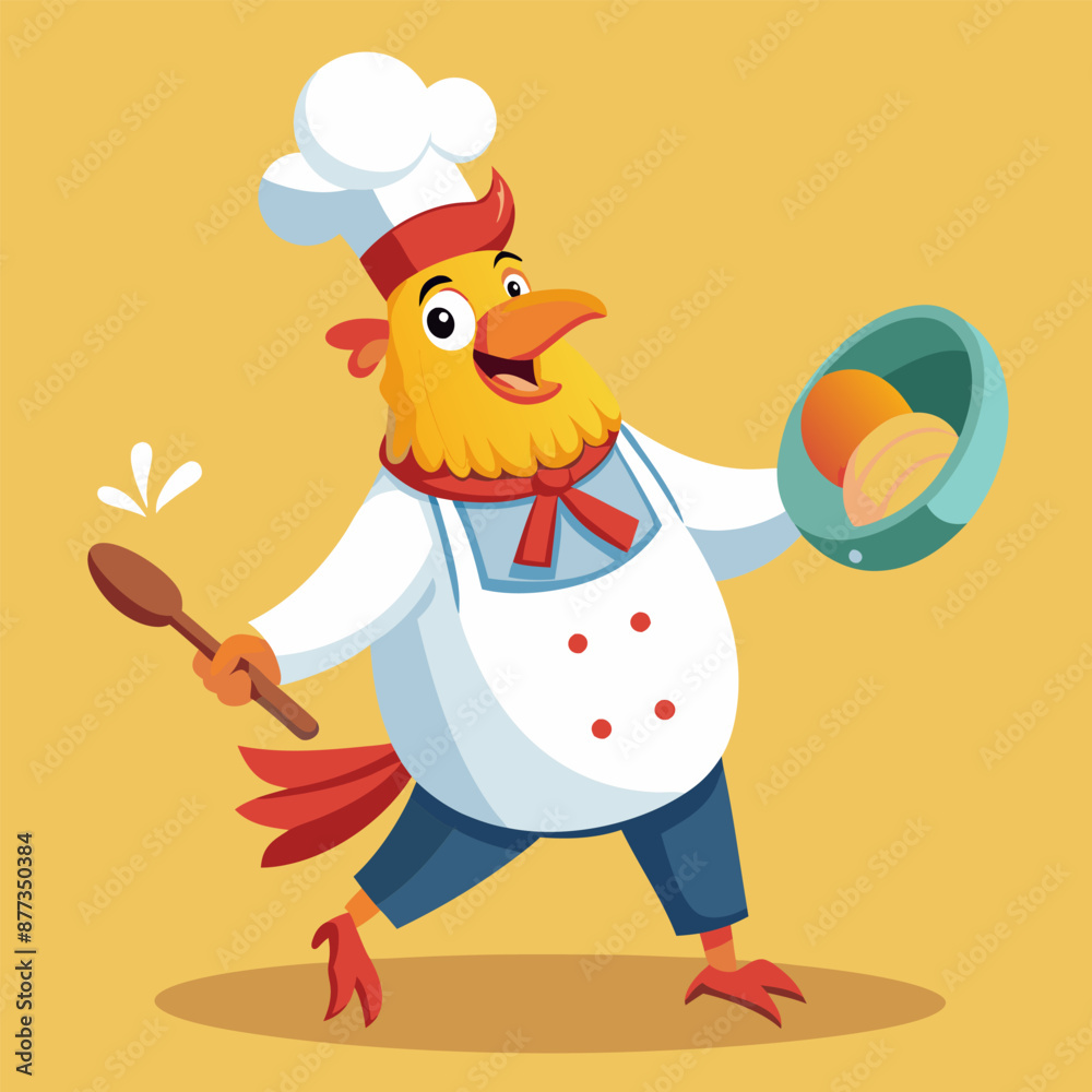 An animated rooster chef invites you to breakfast with a delicious omelet, creating the perfect morning mood. An animated rooster chef invites you to breakfast with a delicious omelet, creating the perfect morning mood.