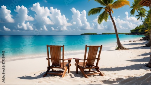 Paradise wallpaper background two chairs beach palm