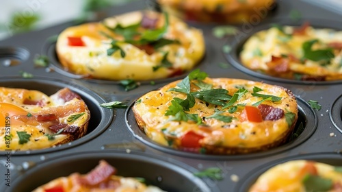 Close-up of a muffin tin filled with delicious egg bites, perfect for a quick and healthy breakfast.