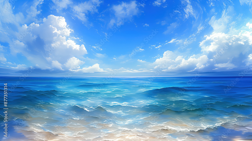 Obraz premium Serene Ocean Waves Under a Bright Blue Sky