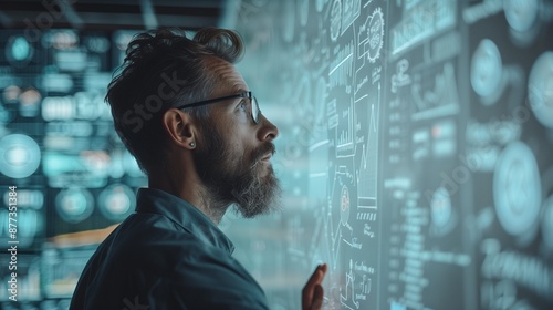 A businessman brainstorming ideas on a whiteboard