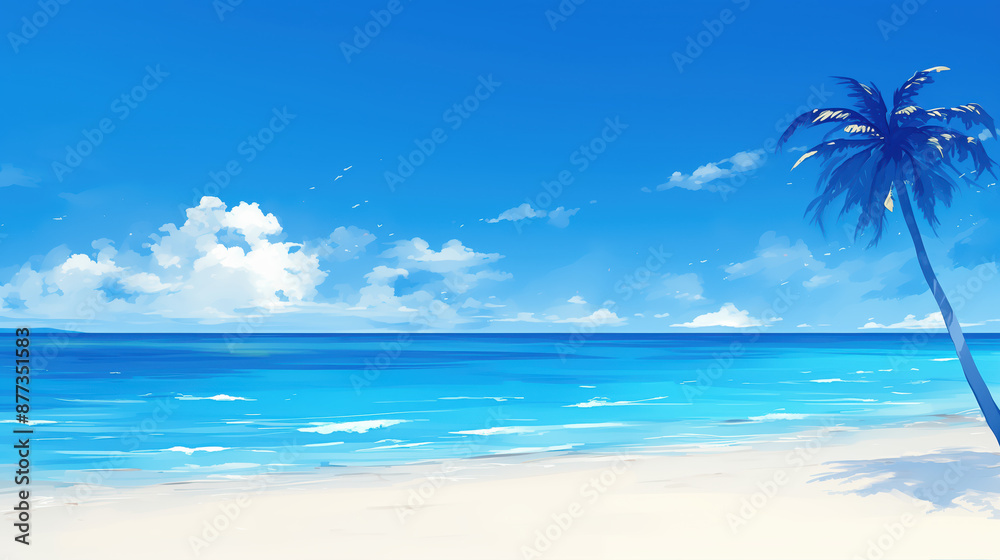 Fototapeta premium Beautiful Tropical Beach With Clear Blue Sky and Palm Tree