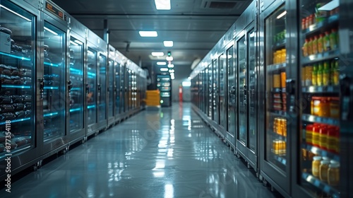 Modern Refrigeration Aisle in a Commercial Kitchen - Generative AI © studio clever