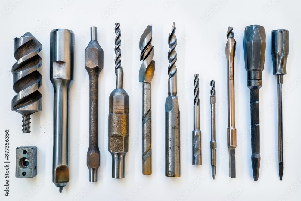 Set of metal carpentry drills on a white background Set of metal carpentry drills on a white background