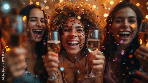 Cheerful Celebration with Confetti and Sparkling Wine