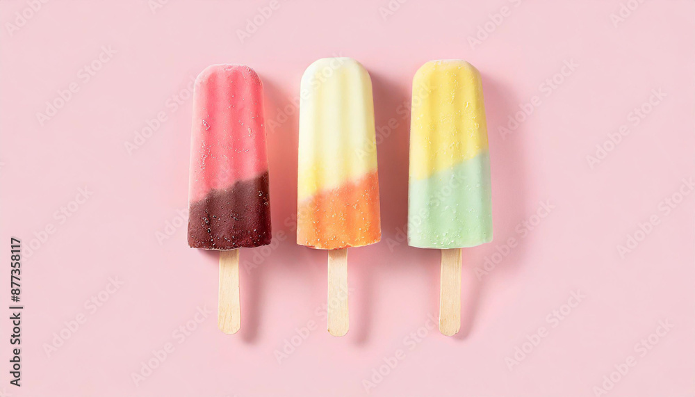 colorful ice cream popsicle on pastel pink background minimal summer composition colorful ice cream popsicle on pastel pink background minimal summer composition